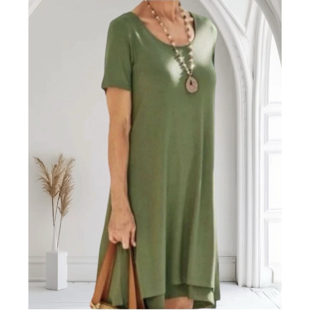 NWT‎ Soft Surroundings Camille T shirt Loden Green high-low Hem Dress Size 3X